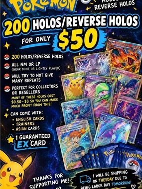 200 pokemon reverse holos/holo rares all NM or LP fast shipping
